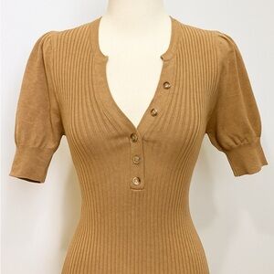 Ribbed Tan Puff Sleeve Top